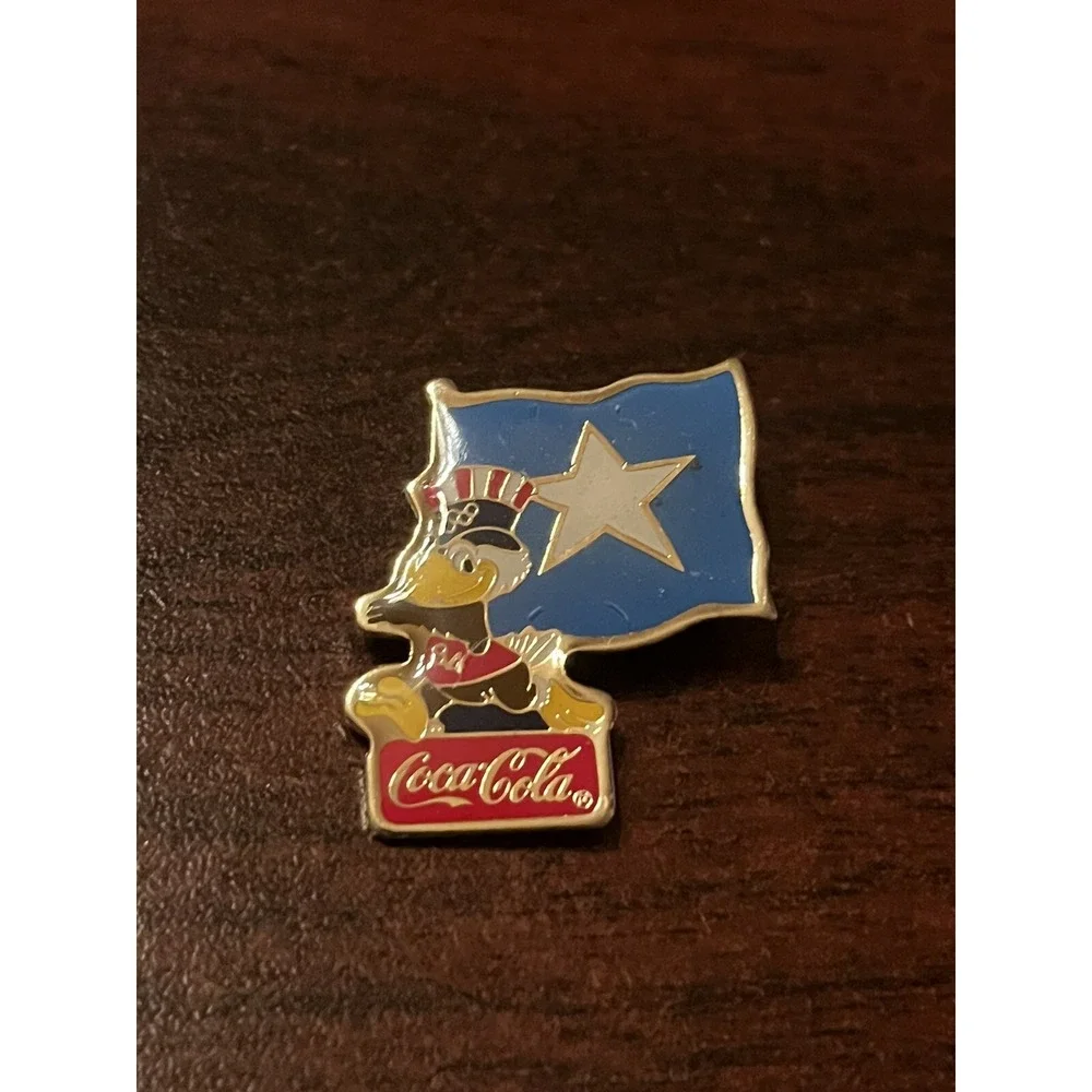 Vintage 1984 Los Angeles Olympics Coca Cola Sam Eagle Somalia Flag Lapel Pin